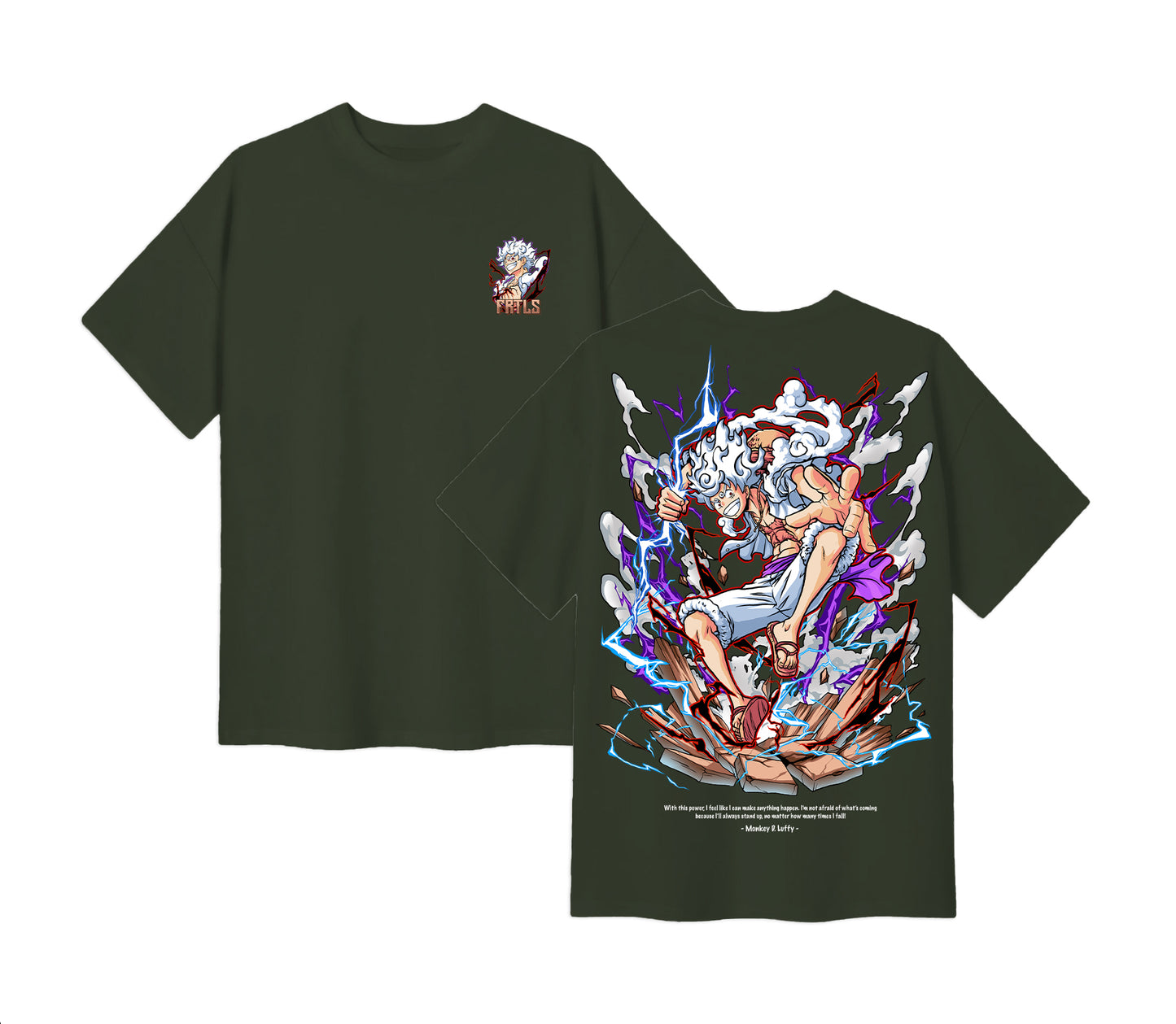 Anime One Piece Monkey D. Luffy Short Sleeve Tee - Army
