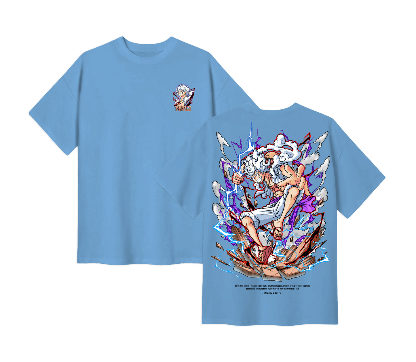 Anime One Piece Monkey D. Luffy Short Sleeve Tee - Artic Blue
