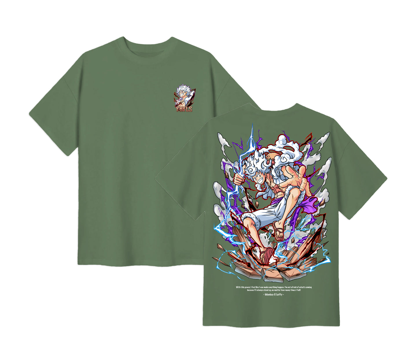 Anime One Piece Monkey D. Luffy Short Sleeve Tee - Asparagus