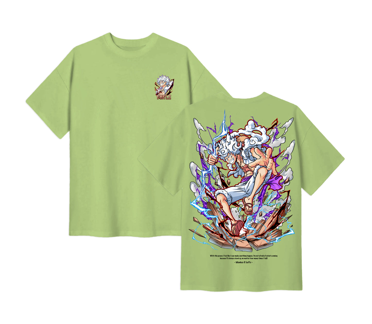 Anime One Piece Monkey D. Luffy Short Sleeve Tee - Avocado