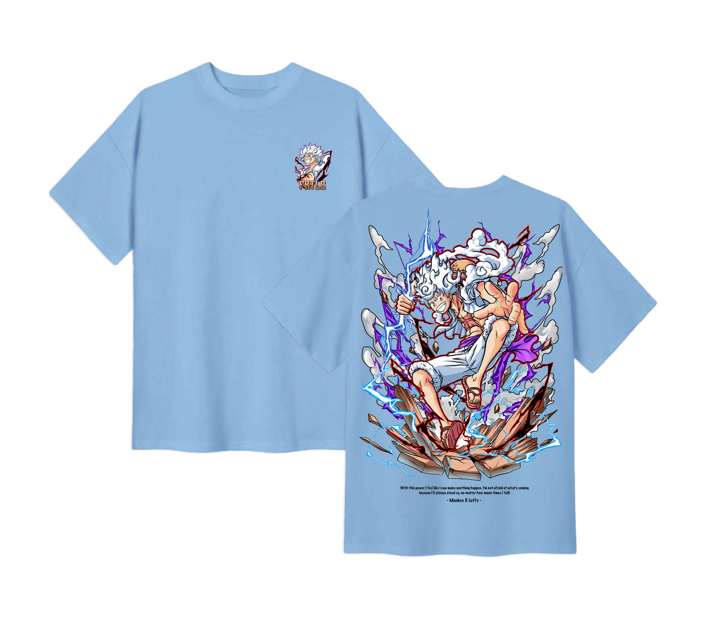 Anime One Piece Monkey D. Luffy Short Sleeve Tee - Baby Blue
