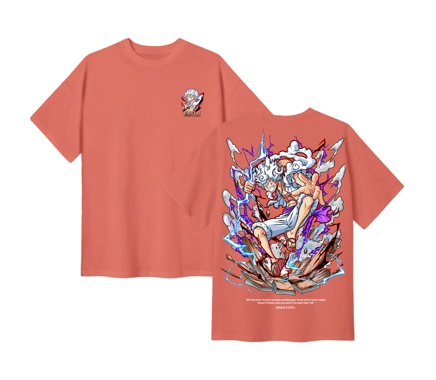 Anime One Piece Monkey D. Luffy Short Sleeve Tee - Coral