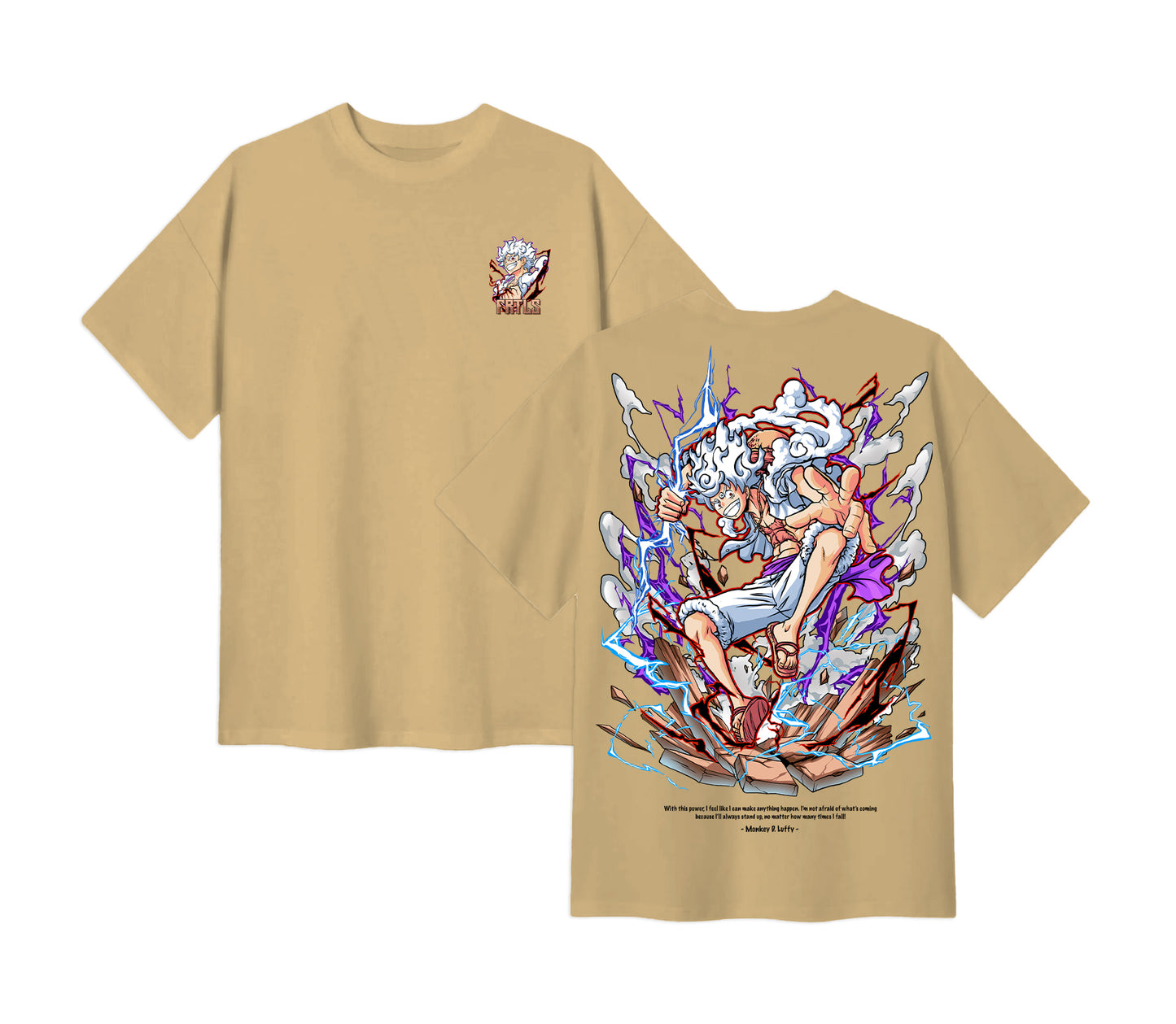 Anime One Piece Monkey D. Luffy Short Sleeve Tee - Cream