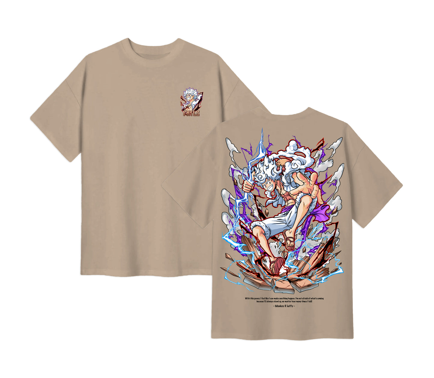 Anime One Piece Monkey D. Luffy Short Sleeve Tee - Khaki