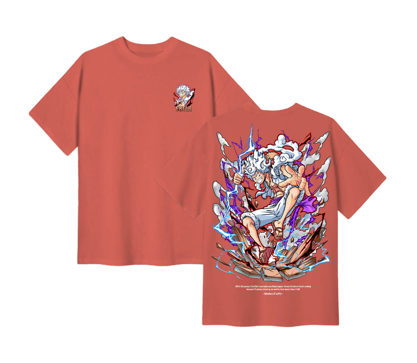 Anime One Piece Monkey D. Luffy Short Sleeve Tee - Salmon