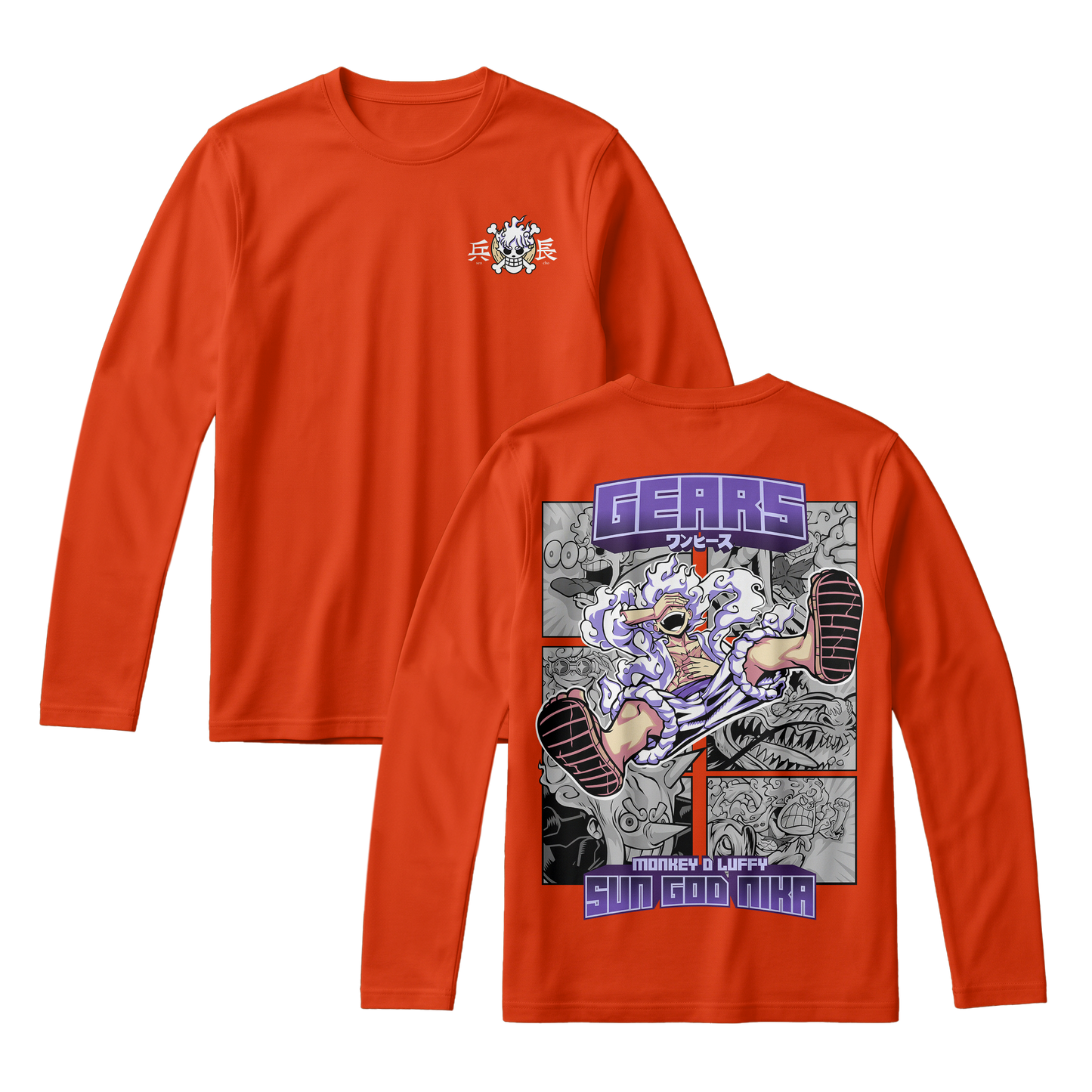 Anime One Piece Gear 5 Monkey D. Luffy Sun God Nika Long Sleeve Tee - RZM011