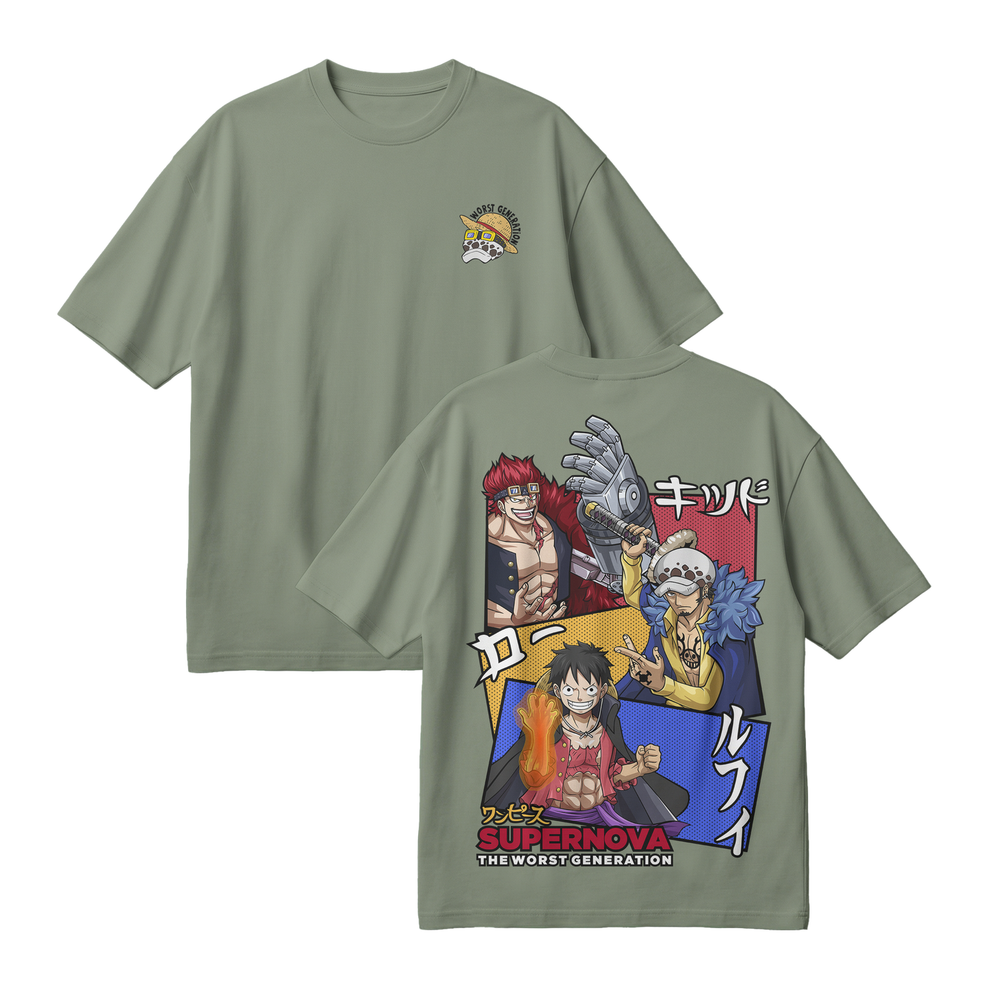 Anime One Piece Supernova The Worst Generation Oversized T-Shirt - RZM007