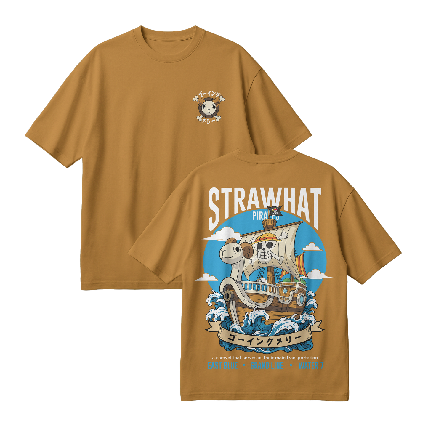 Anime One Piece Straw Hat Pirates Thousand Sunny Journey Oversized T-Shirt - RZM017