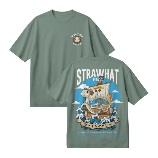 Anime One Piece Straw Hat Pirates Thousand Sunny Journey Oversized T-Shirt - RZM017