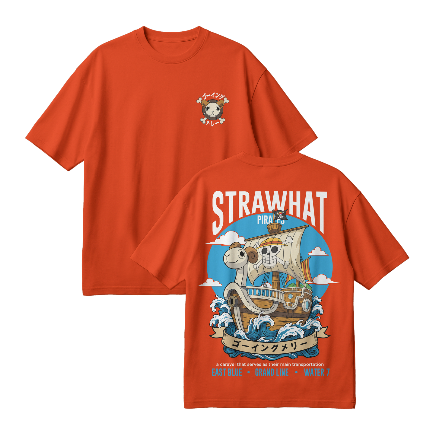 Anime One Piece Straw Hat Pirates Thousand Sunny Journey Oversized T-Shirt - RZM017