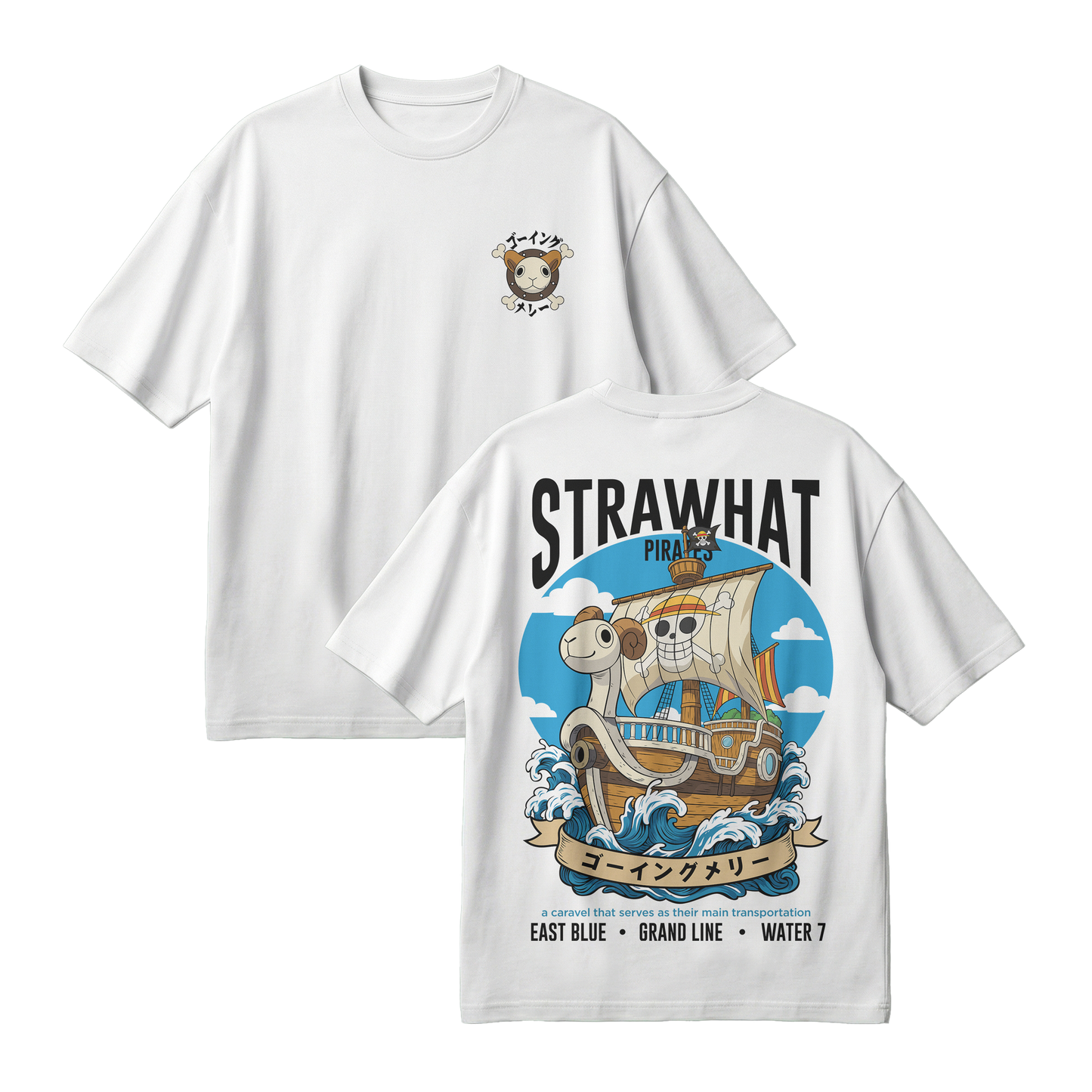 Anime One Piece Straw Hat Pirates Thousand Sunny Journey Oversized T-Shirt - RZM017