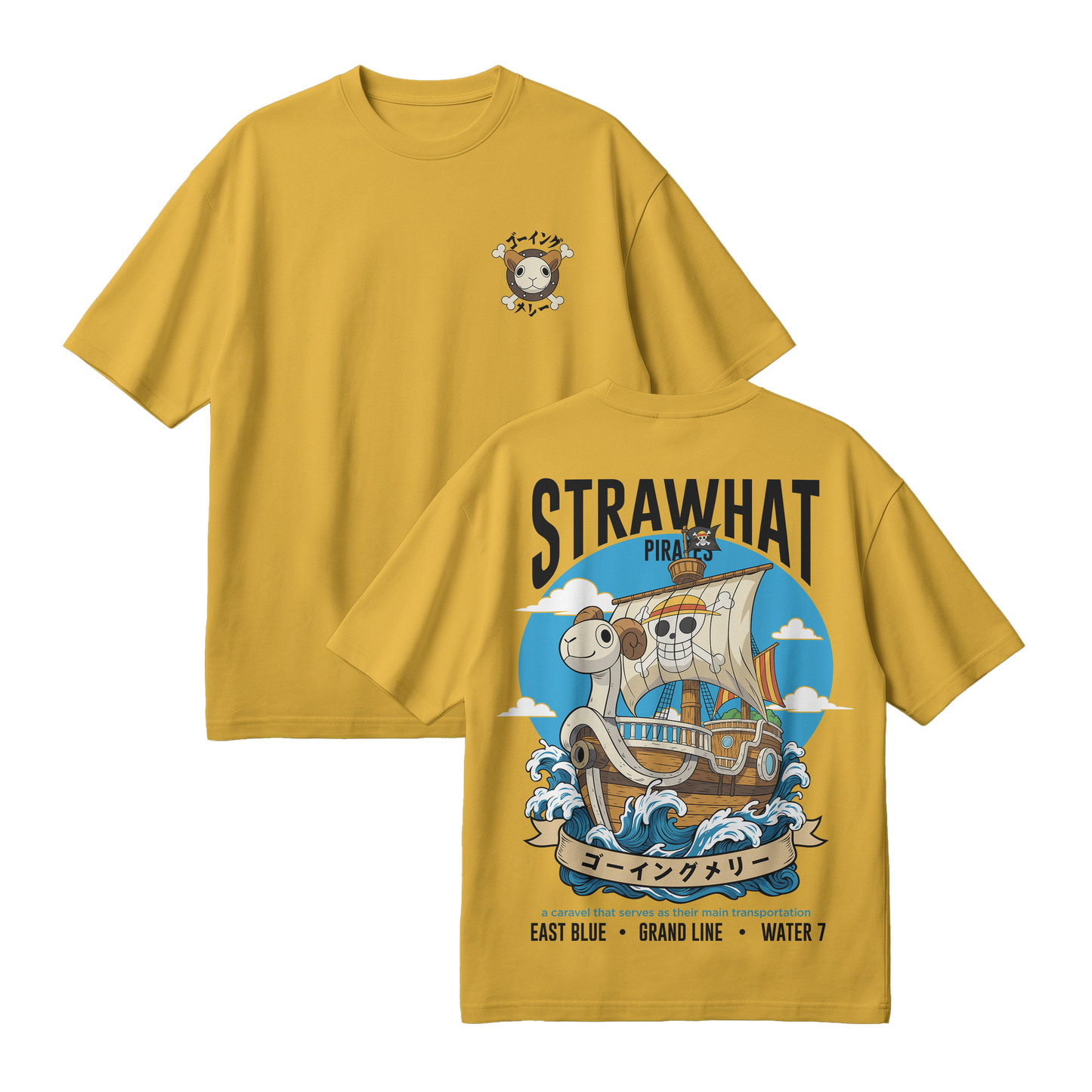 Anime One Piece Straw Hat Pirates Thousand Sunny Journey Oversized T-Shirt - RZM017