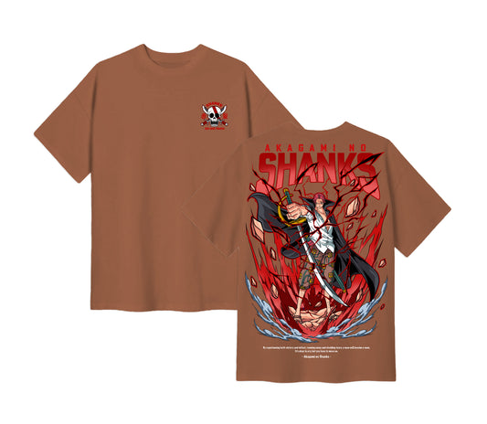 Anime One Piece Akagami no Shanks Short Sleeve Tee - RZM003 - Almond