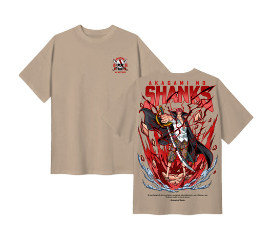 Anime One Piece Akagami no Shanks Short Sleeve Tee - RZM003 - Khaki