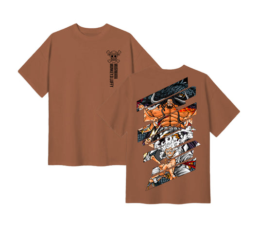 Anime One Piece Monkey D. Luffy Short Sleeve Tee -  Almond