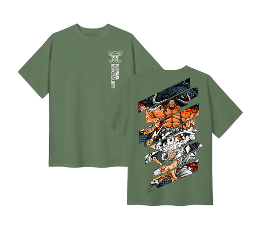 Anime One Piece Monkey D. Luffy Short Sleeve Tee -  Asparagus