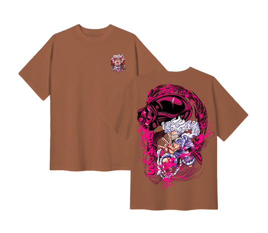 Anime One Piece Monkey D. Luffy Short Sleeve Tee - Almond