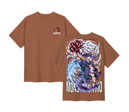 Anime One Piece Monster Trio Short Sleeve Tee - RZM009 - Almond