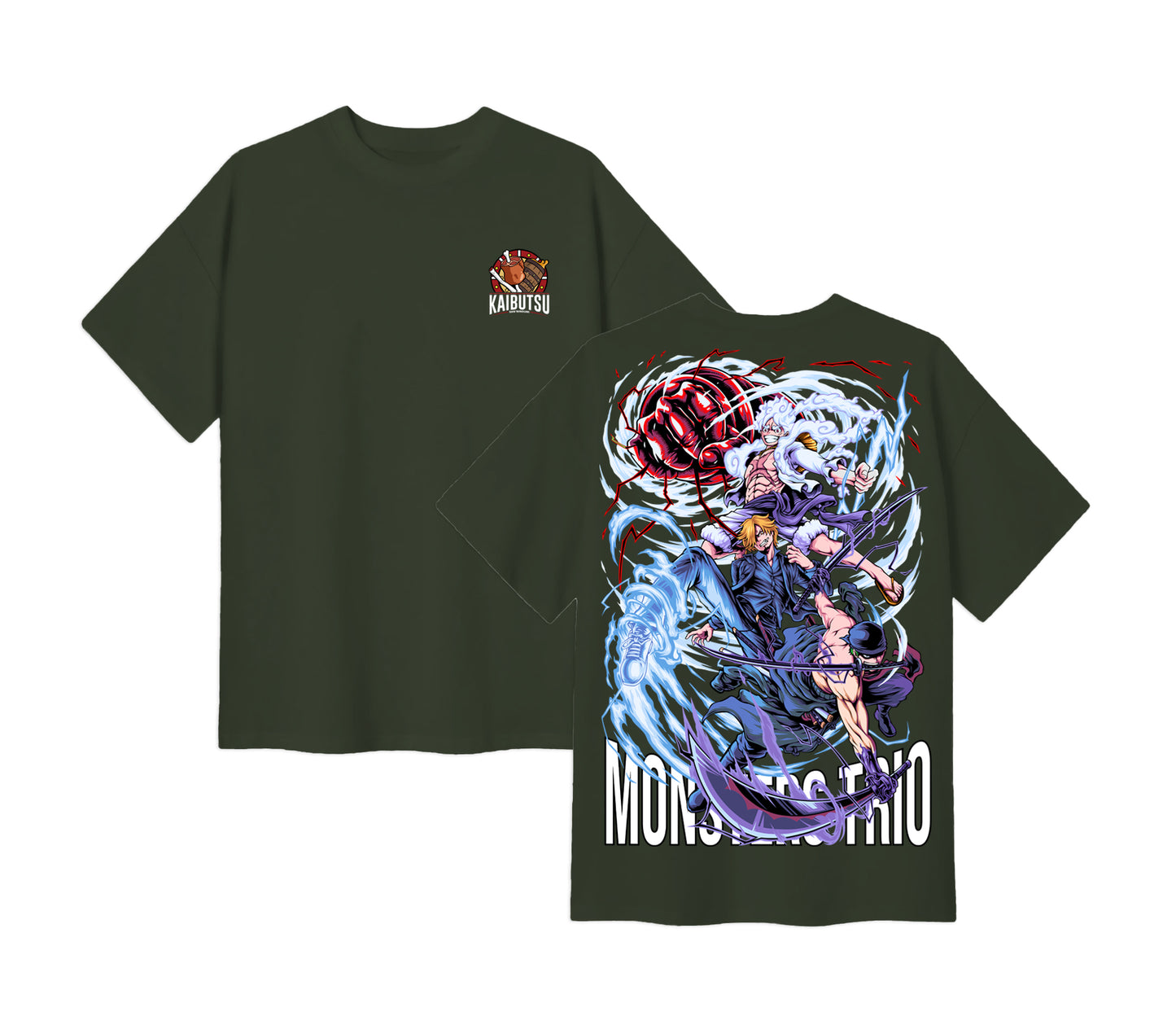 Anime One Piece Monster Trio Short Sleeve Tee - RZM009 - Army