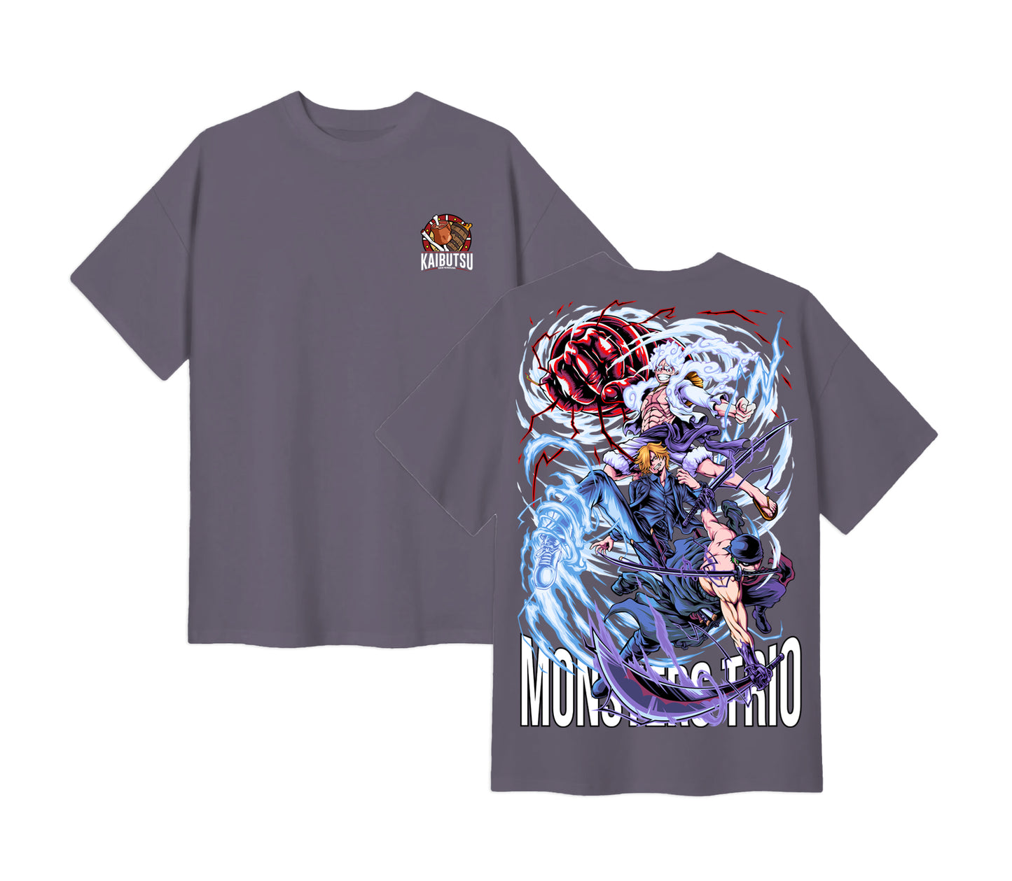Anime One Piece Monster Trio Short Sleeve Tee - RZM009 - Ash Grey
