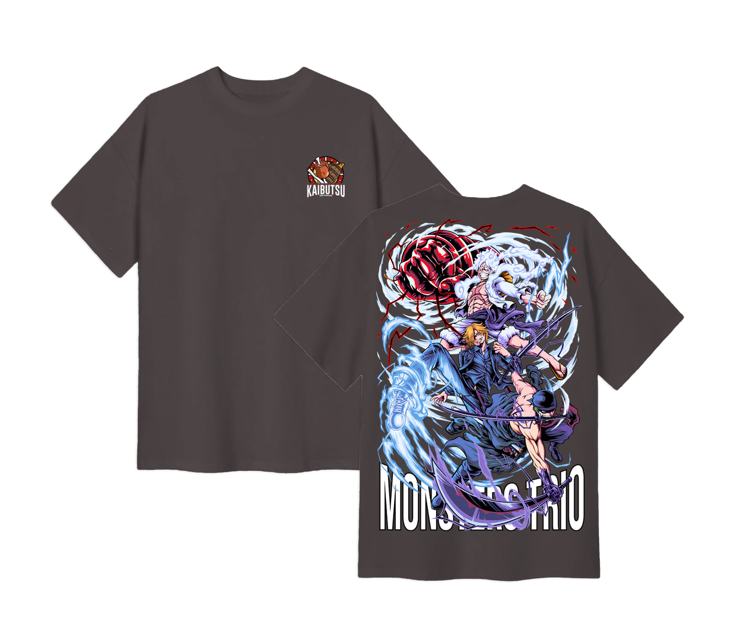 Anime One Piece Monster Trio Short Sleeve Tee - RZM009 - Asphalt Grey