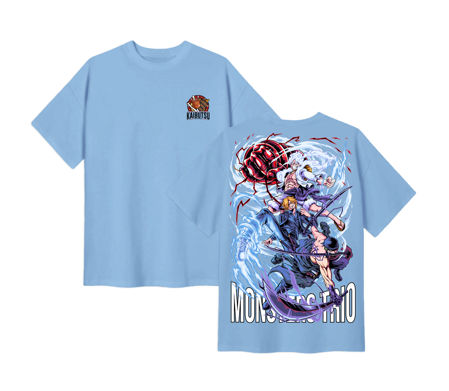 Anime One Piece Monster Trio Short Sleeve Tee - RZM009 - Baby Blue