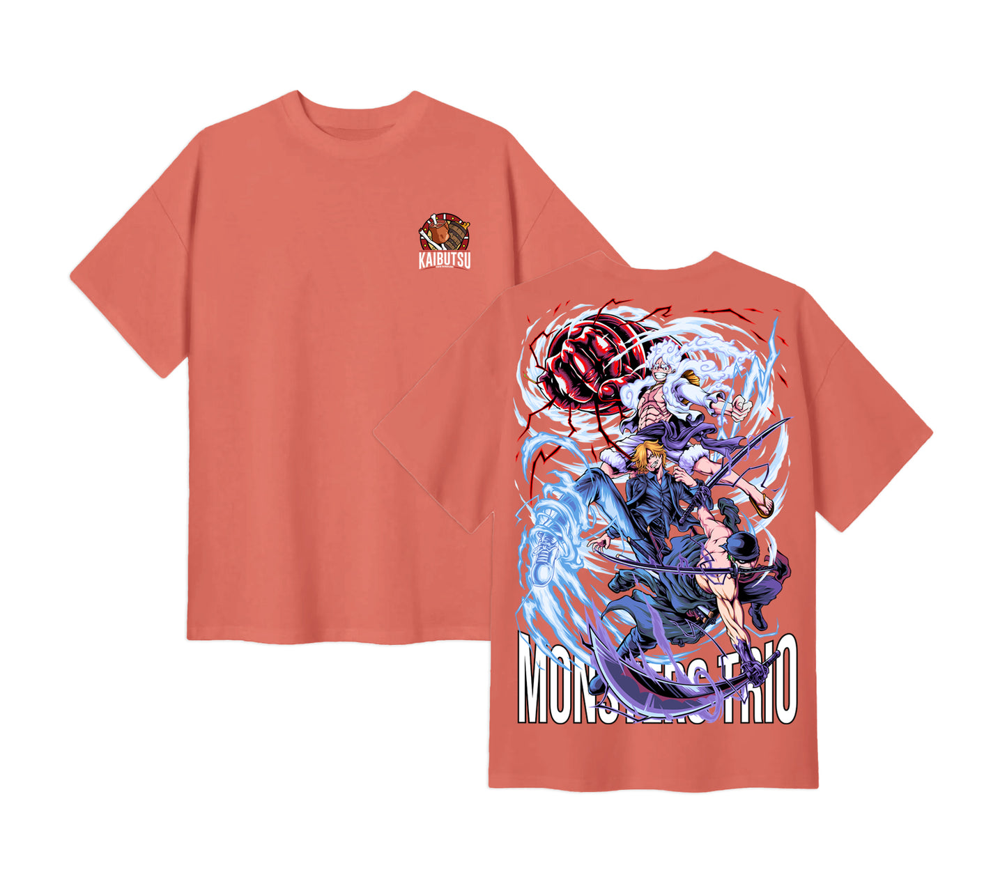 Anime One Piece Monster Trio Short Sleeve Tee - RZM009 - Coral
