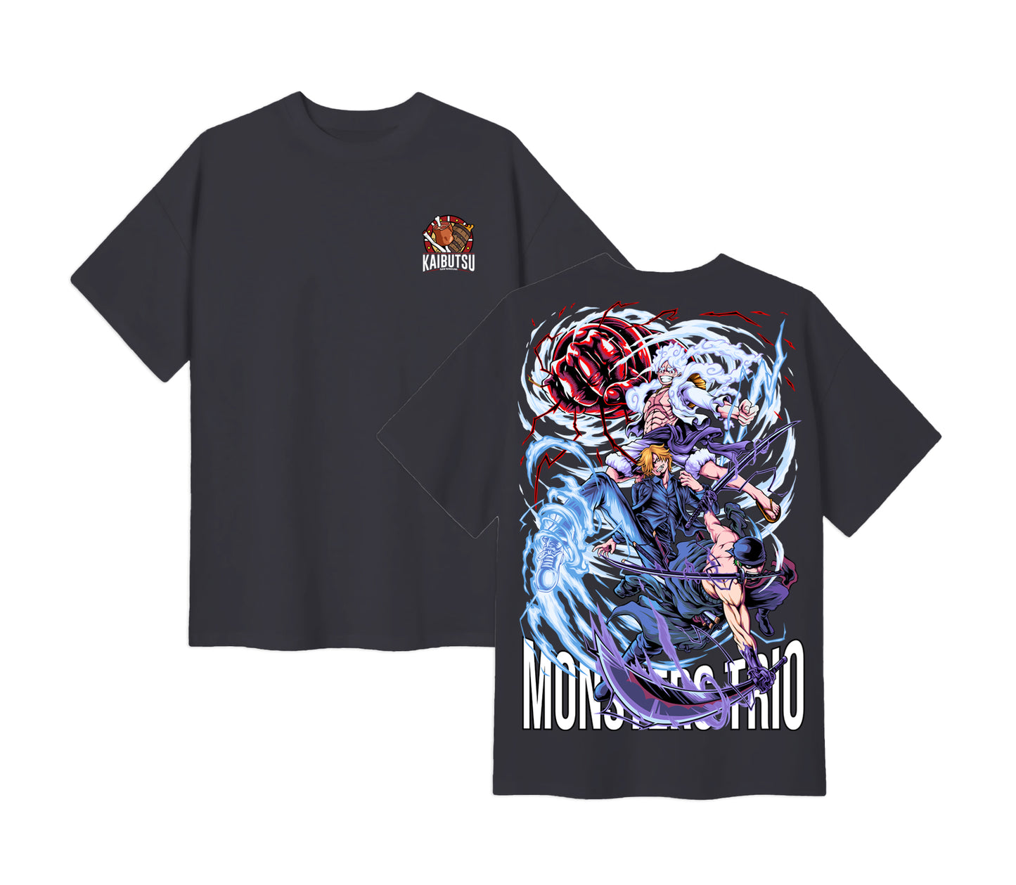 Anime One Piece Monster Trio Short Sleeve Tee - RZM009 - Dark Grey