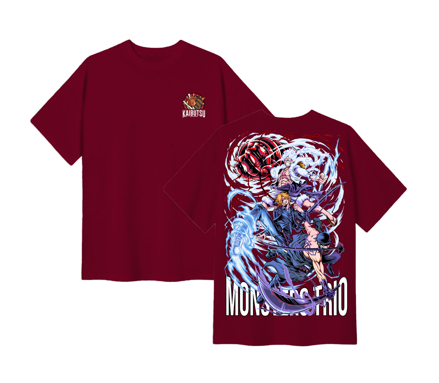 Anime One Piece Monster Trio Short Sleeve Tee - RZM009 - Maroon