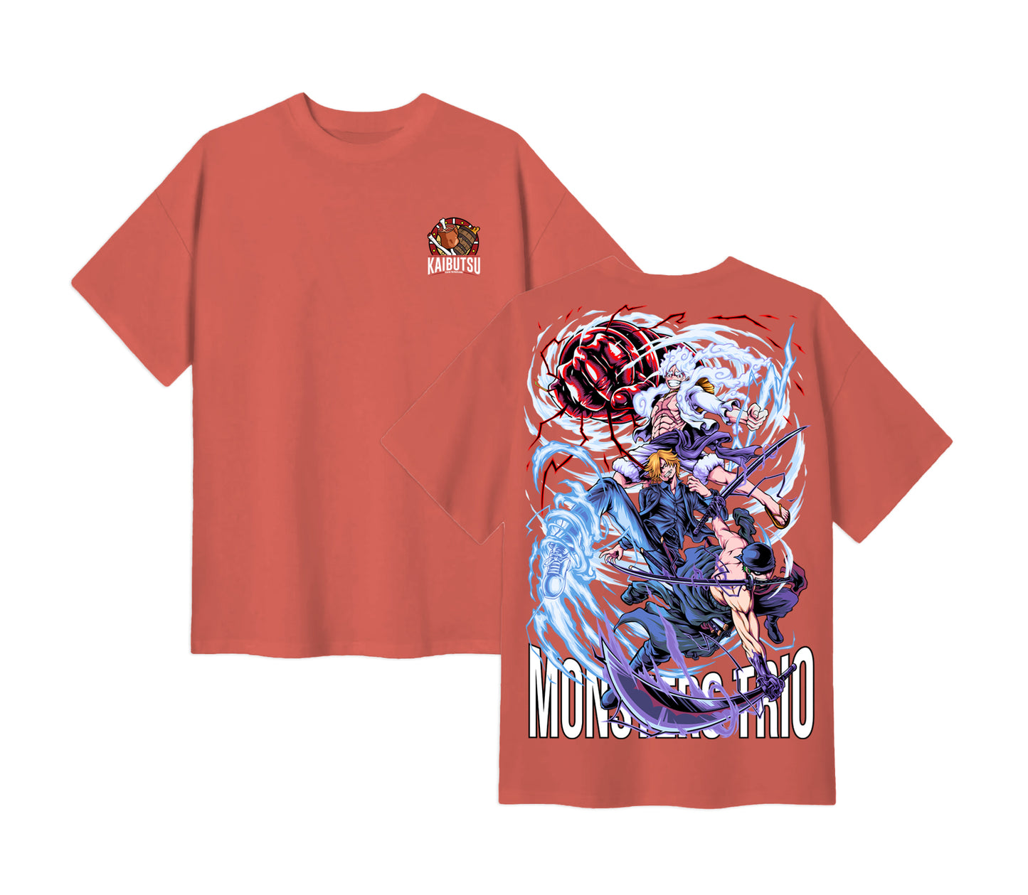 Anime One Piece Monster Trio Short Sleeve Tee - RZM009 - Salmon