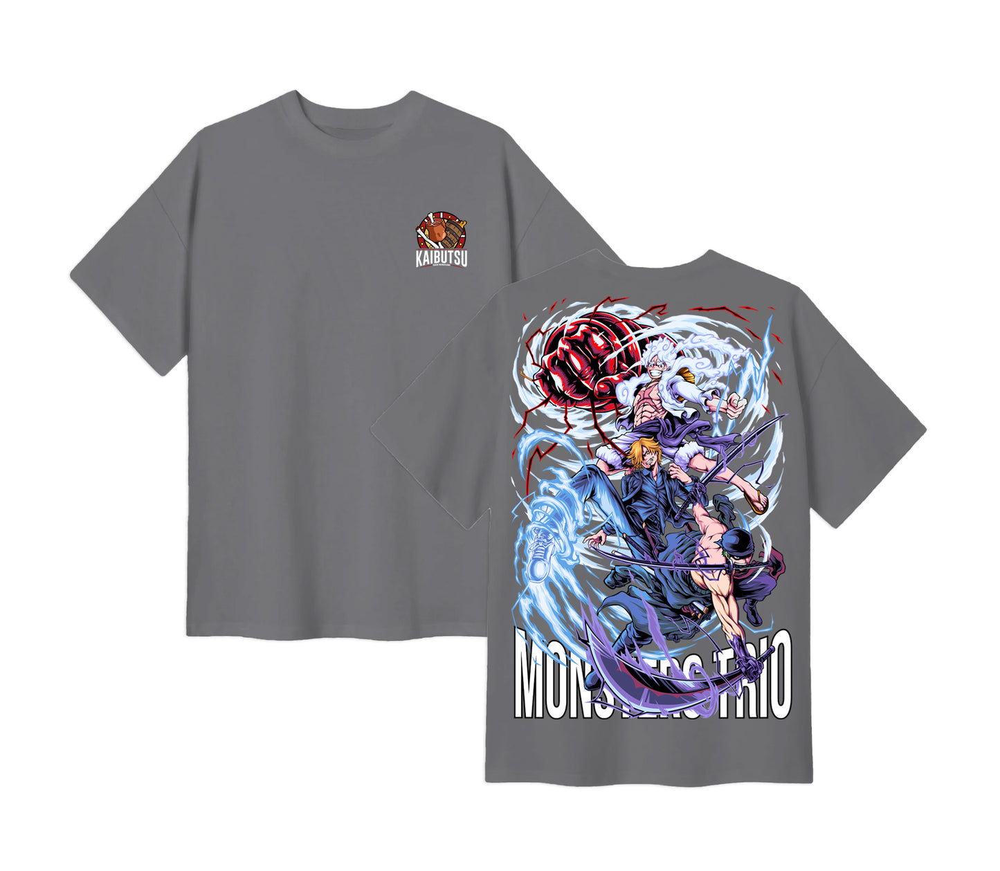 Anime One Piece Monster Trio Short Sleeve Tee - RZM009 - Smoke Grey