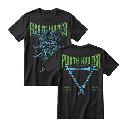 Anime One Piece Roronoa Zoro Pirates Hunter Short Sleeve Tee - BLACK