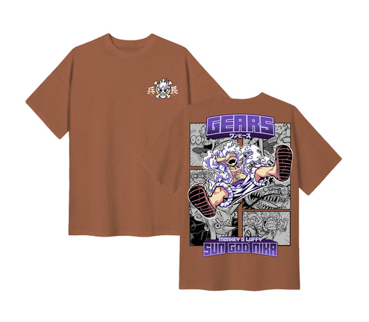 Anime One Piece Gear 5 Monkey D. Luffy Sun God Nika Short Sleeve Tee - RZM011 - Almond