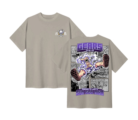 Anime One Piece Gear 5 Monkey D. Luffy Sun God Nika Short Sleeve Tee - RZM011 - Bone