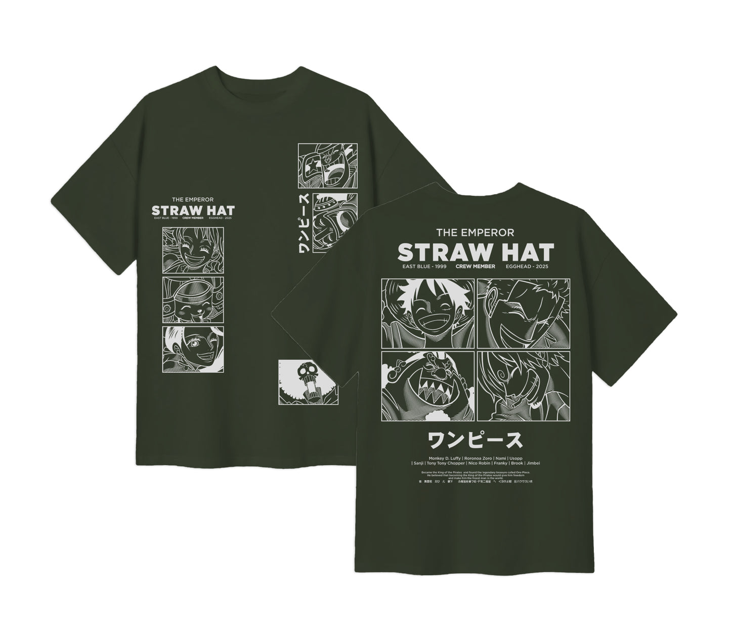 Anime One Piece Emperor Straw Hat Crew Short Sleeve Tee - RZM014 - Army