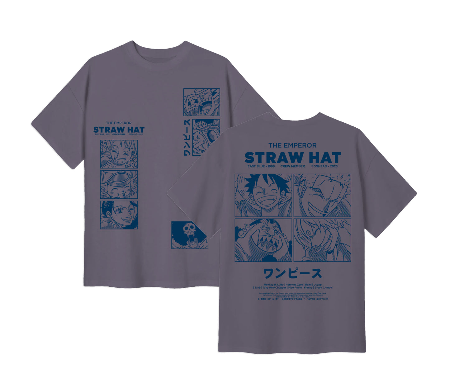 Anime One Piece Emperor Straw Hat Crew Short Sleeve Tee - RZM014 - Ash Grey