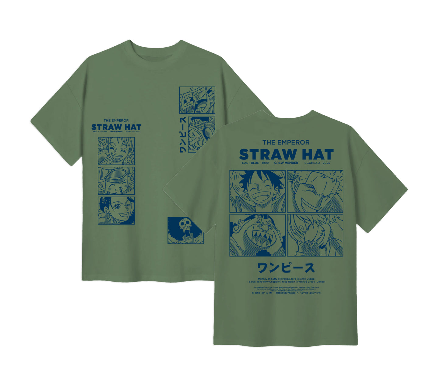 Anime One Piece Emperor Straw Hat Crew Short Sleeve Tee - RZM014 - Asparagus