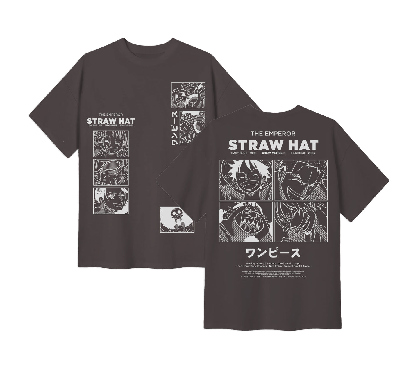 Anime One Piece Emperor Straw Hat Crew Short Sleeve Tee - RZM014 - Asphalt Grey