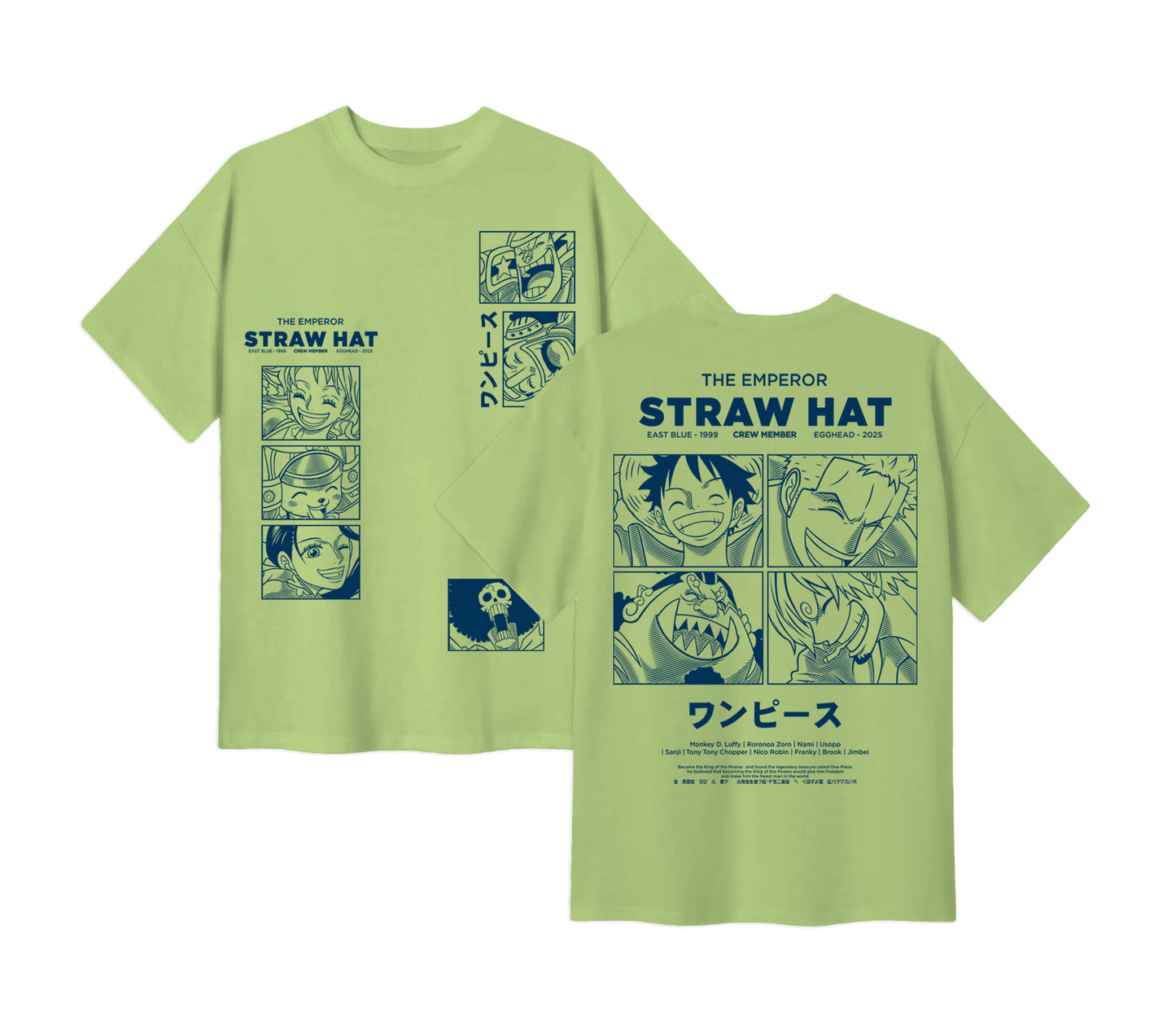 Anime One Piece Emperor Straw Hat Crew Short Sleeve Tee - RZM014 - Avocado