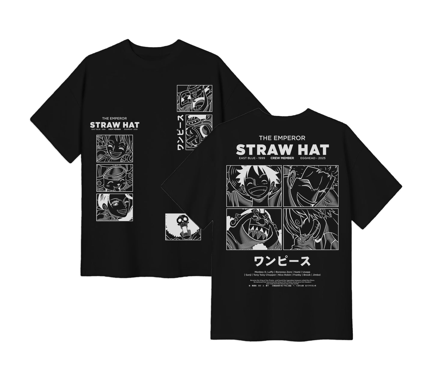 Anime One Piece Emperor Straw Hat Crew Short Sleeve Tee - RZM014 - Black