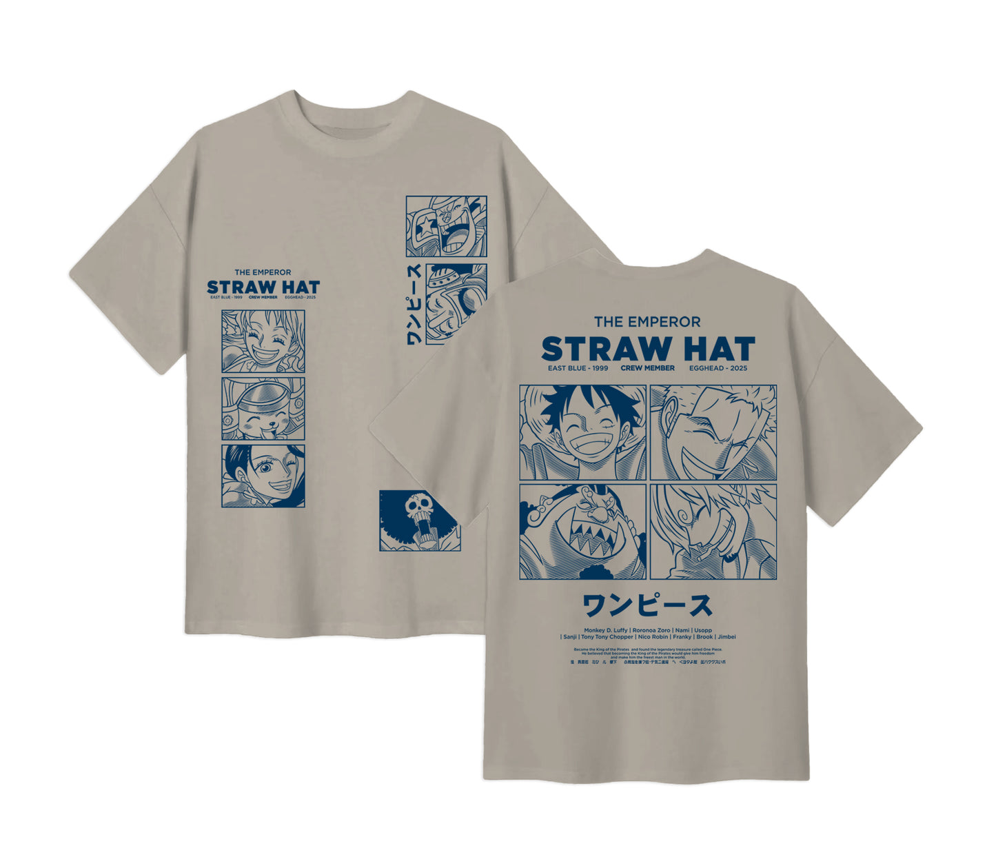 Anime One Piece Emperor Straw Hat Crew Short Sleeve Tee - RZM014 - Bone