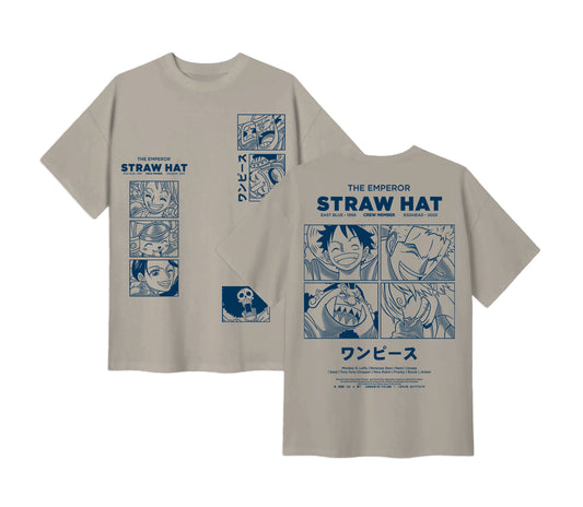 Anime One Piece Emperor Straw Hat Crew Short Sleeve Tee - RZM014 - Bone