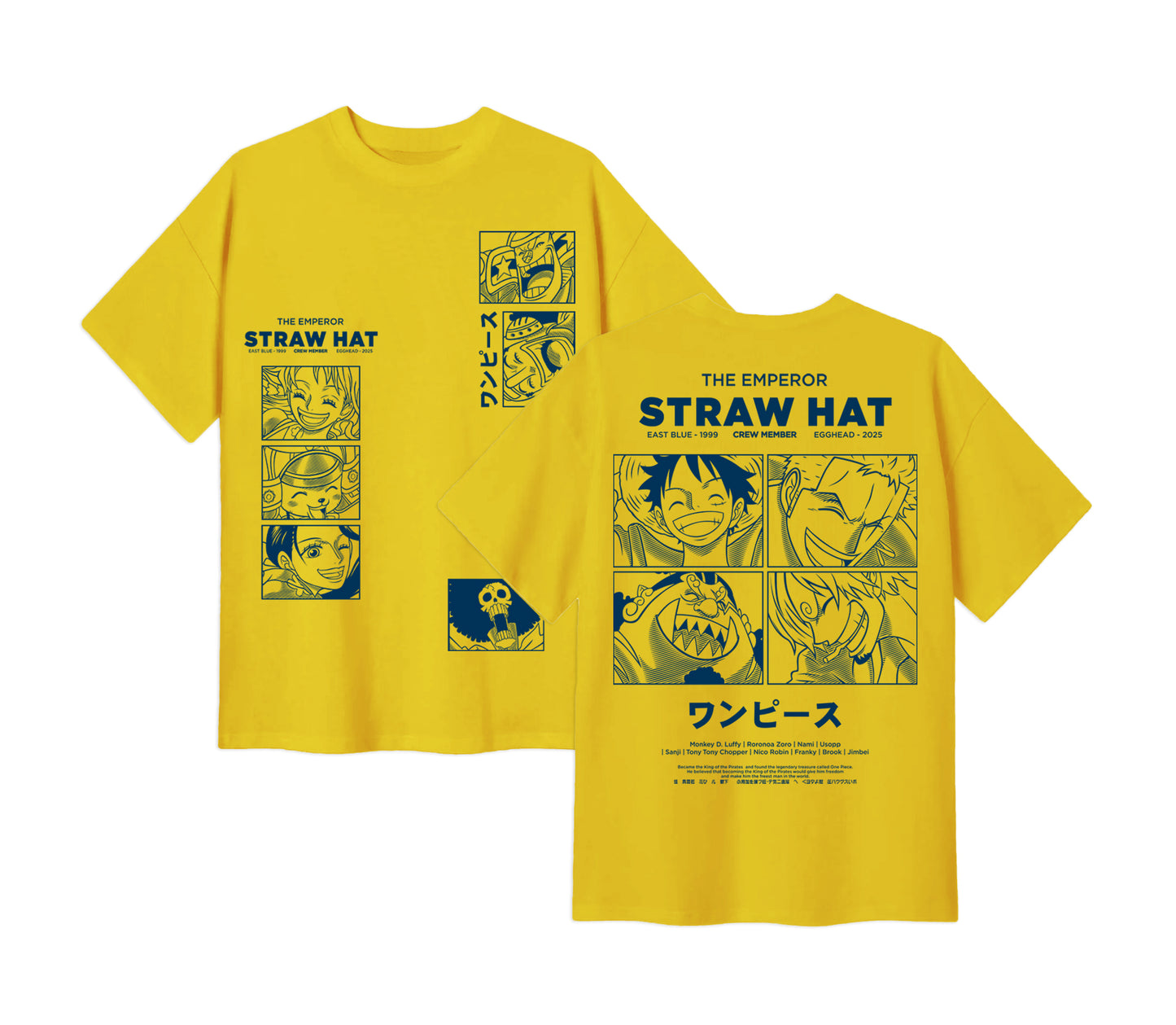 Anime One Piece Emperor Straw Hat Crew Short Sleeve Tee - RZM014 - Canary Yellow