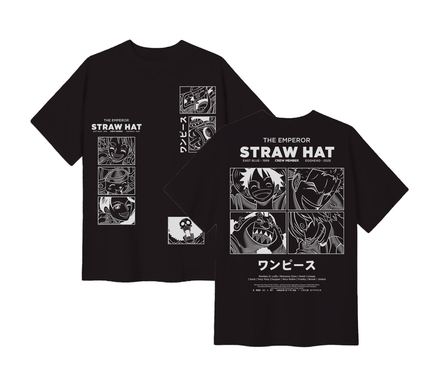 Anime One Piece Emperor Straw Hat Crew Short Sleeve Tee - RZM014 - Charcoal