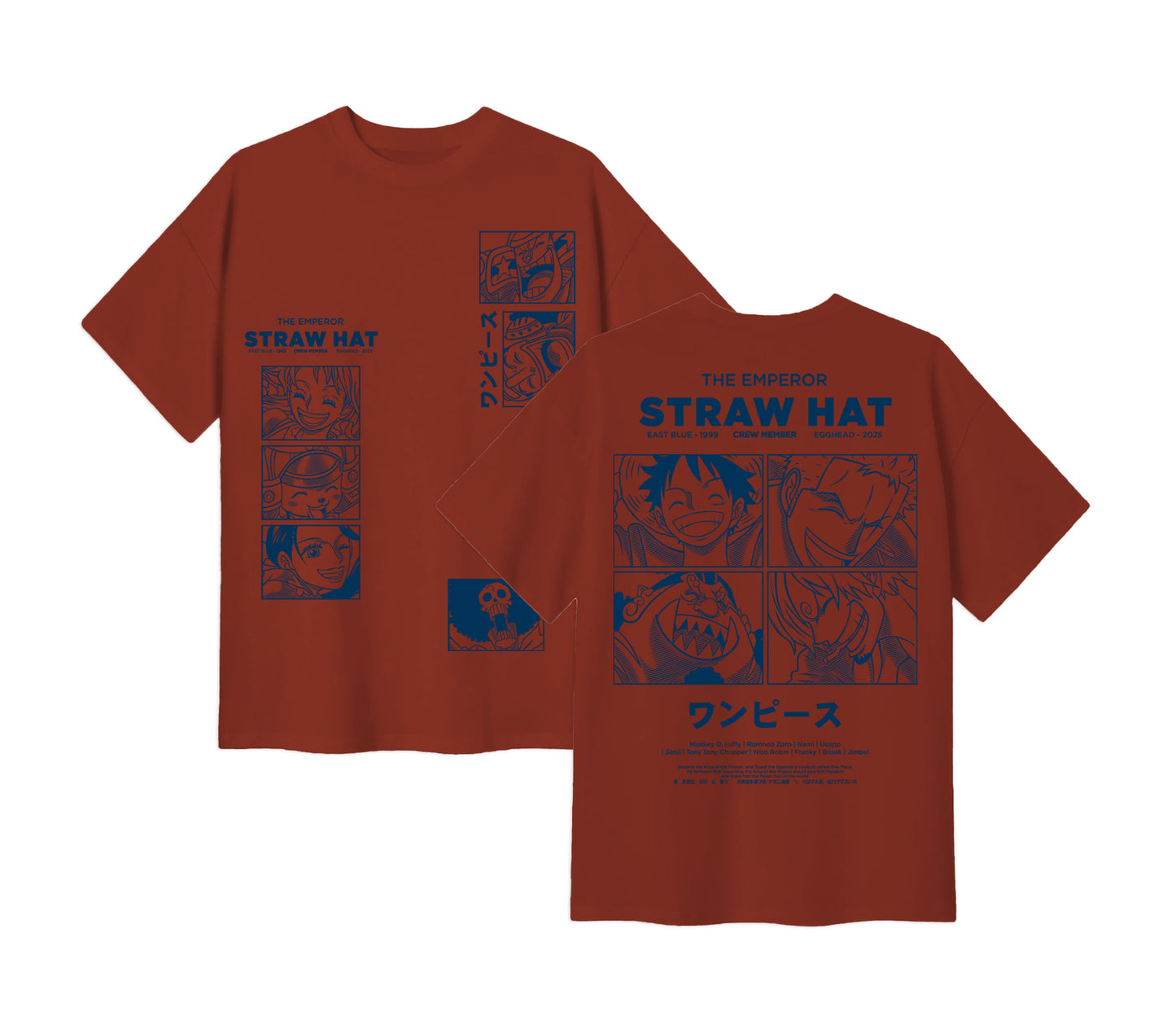 Anime One Piece Emperor Straw Hat Crew Short Sleeve Tee - RZM014 - Cinnamon