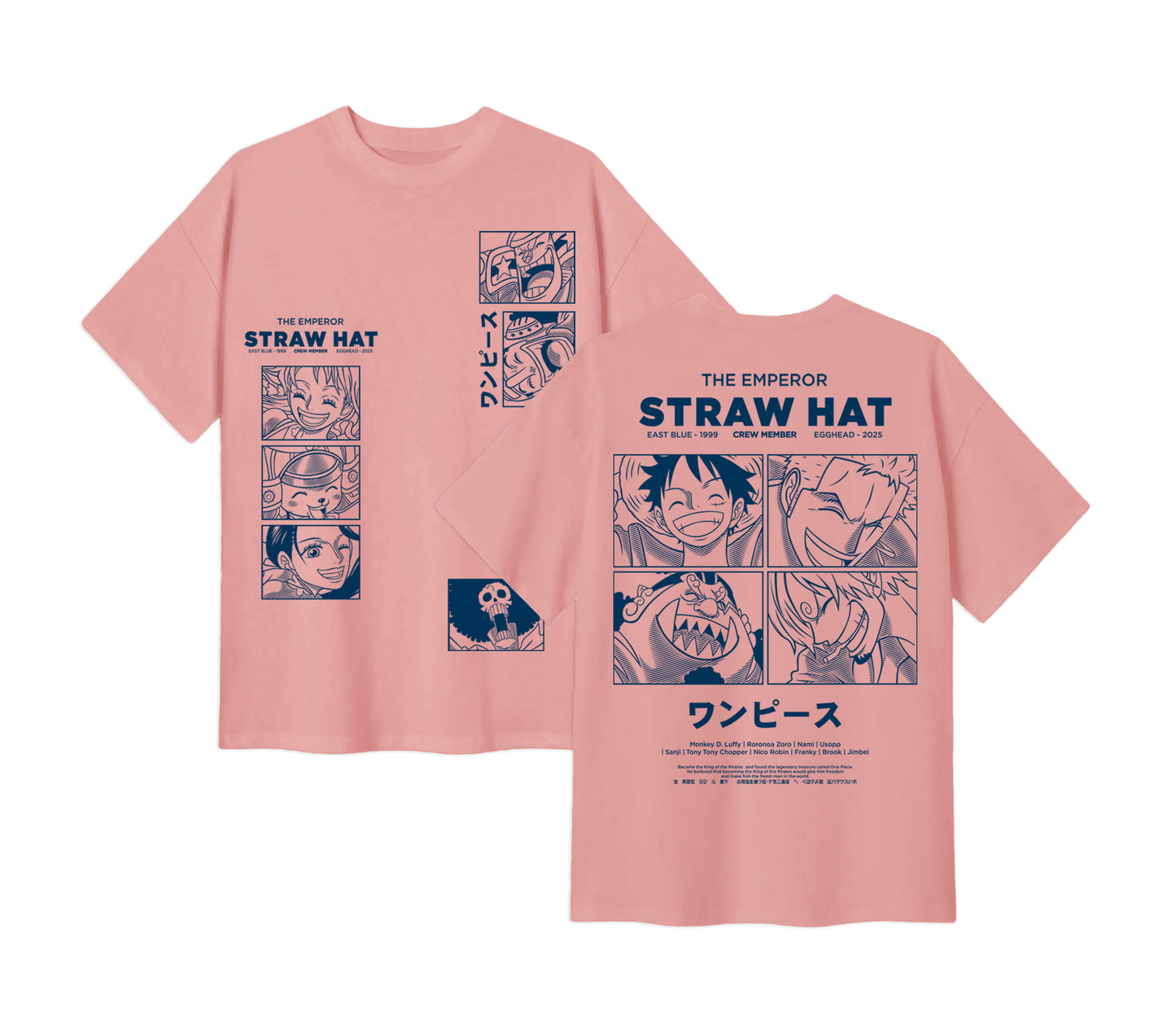 Anime One Piece Emperor Straw Hat Crew Short Sleeve Tee - RZM014 - Cotton Candy