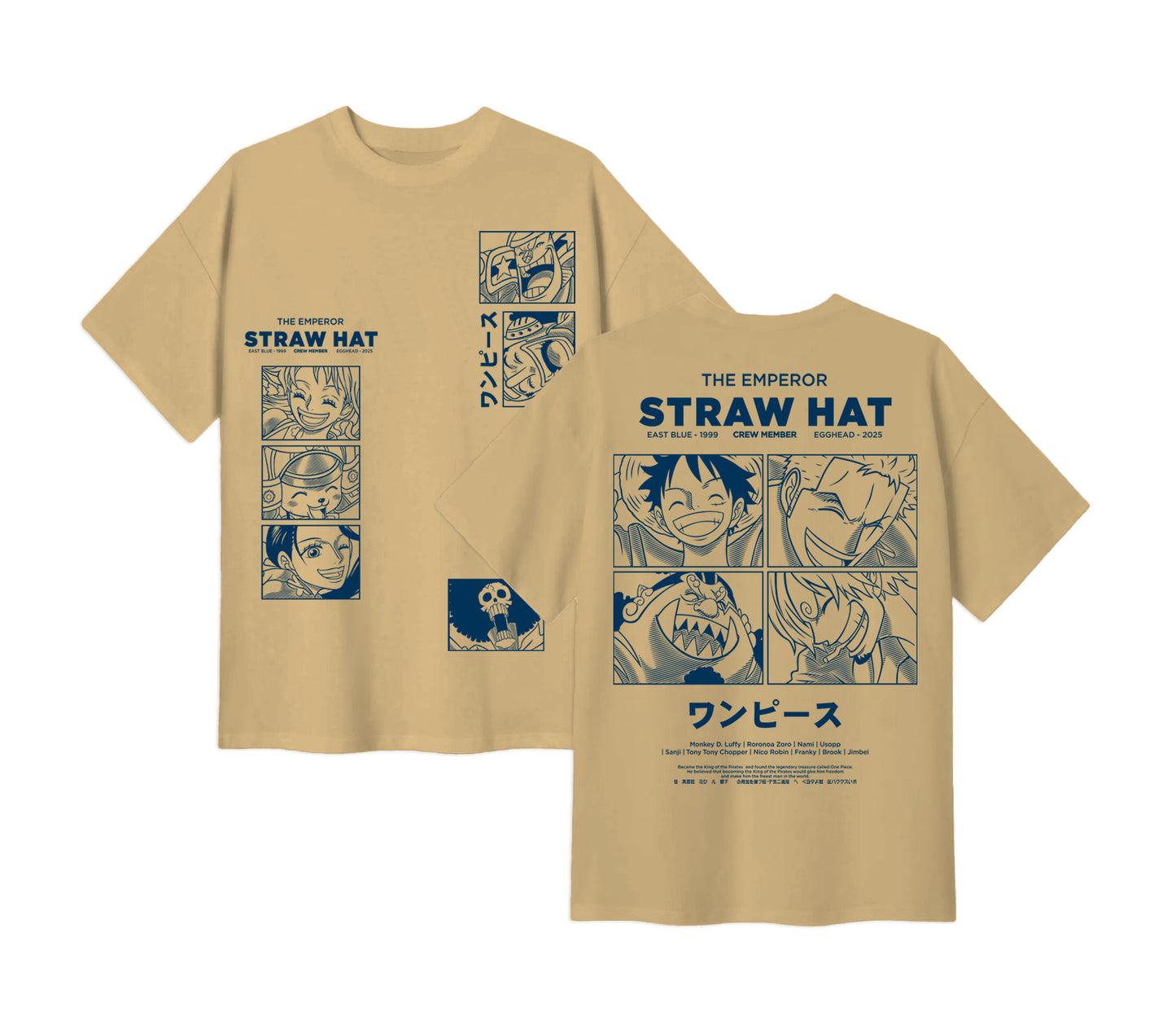 Anime One Piece Emperor Straw Hat Crew Short Sleeve Tee - RZM014 - Cream