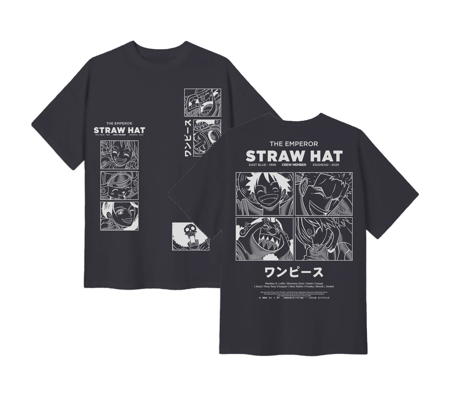 Anime One Piece Emperor Straw Hat Crew Short Sleeve Tee - RZM014 - Dark Grey