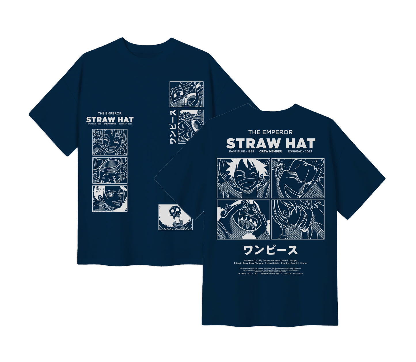 Anime One Piece Emperor Straw Hat Crew Short Sleeve Tee - RZM014 - Dongker