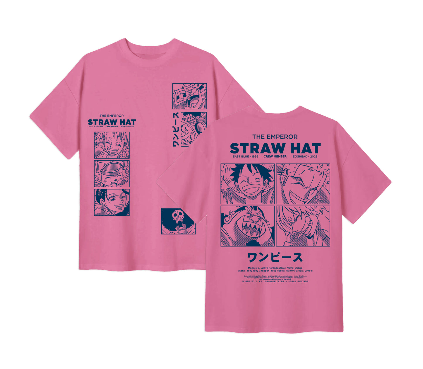 Anime One Piece Emperor Straw Hat Crew Short Sleeve Tee - RZM014 - Flamingo